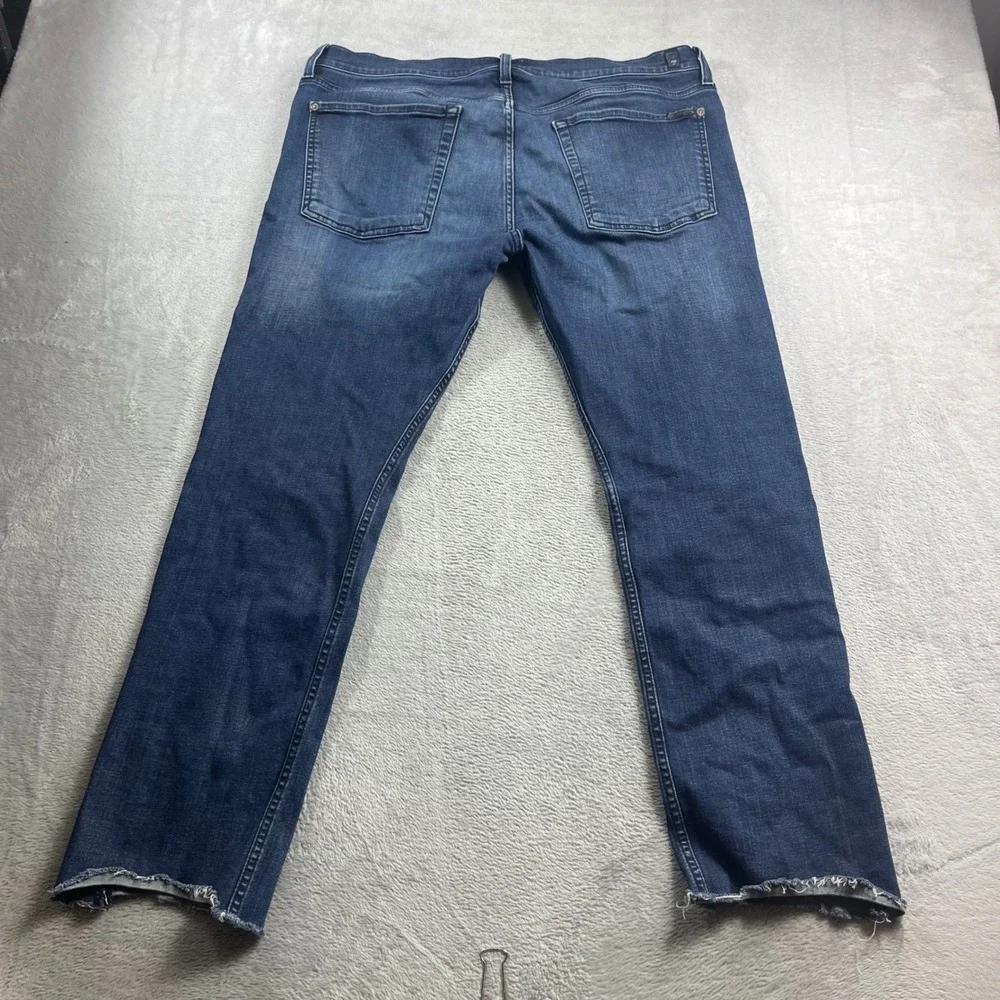 7 For All Mankind The Straight Mens Blue Denim Jeans Raw Hem Size 36